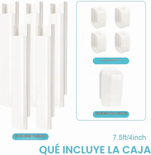 Vista 3 de Mini cubiertas de línea dividida, 4 "7.5 pies CA línea ocultar kits para exteriores DIY Decorative, PVC Minisplit Lineset Cover, Paintable