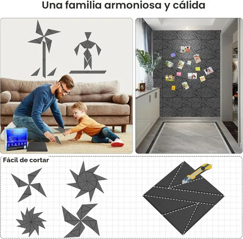 Vista 3 de Paquete de 8 paneles de pared insonorizantes autoadhesivos, 12 x 12 x 0.47 pulgadas, paneles de espuma a prueba de sonido para paredes, 1.2lb/ft³