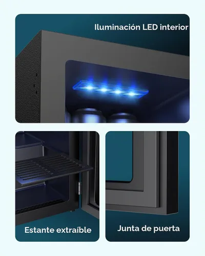Vista 8 de EUHOMY Nevera de vino independiente de 18 litros, mini nevera para 4 botellas y 6 latas para vino tinto y blanco, bodega con pantalla digital LED