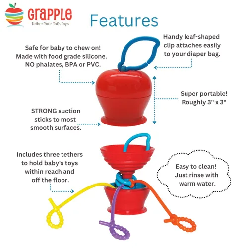 Vista 3 de Juguete de bebé con soporte de ventosa Grapple, para niños de 6 meses o más, Rojo