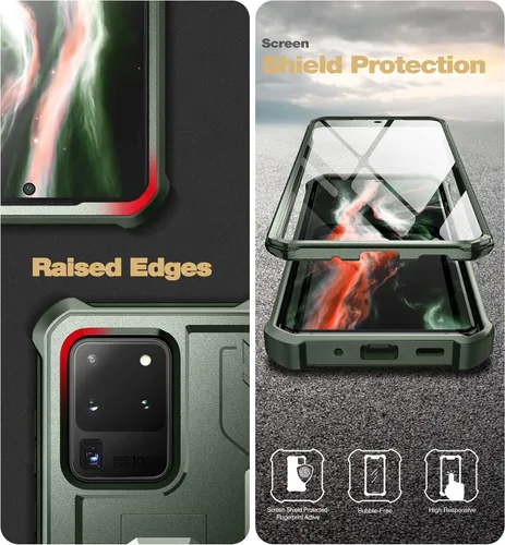 Vista 7 de Dexnor Funda de cuerpo completo para Samsung Galaxy S20 Ultra de 6.9 pulgadas, protector de pantalla y soporte integrados, protección de grado