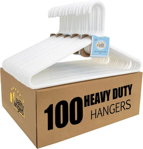Vista 7 de Paquete de 10 perchas de plástico blanco de calidad, paquete múltiple súper resistentes para ropa, perchas de ropa estándar gruesas y fuertes