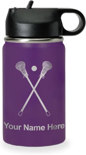 Vista 36 de LaserGram Botella de agua personalizada, palitos de lacrosse, acero inoxidable de doble pared aislada al vacío con popote superior, regalo grabado