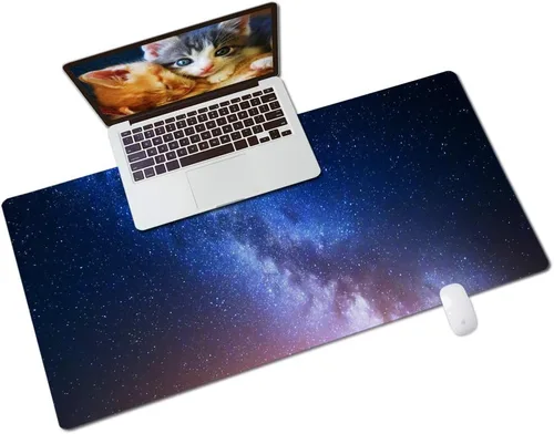 Vista 37 de Qiyi Alfombrilla de escritorio, grande, de mouse, vía láctea, decoración, piel sintética impermeable, protector para oficina, hogar, trabajo