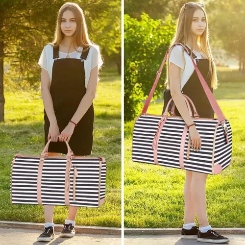 Vista 7 de Bolsa de mano para ropa, bolsa de lona grande de piel sintética para mujer, B-Rayas Blancas Negras, Bolso