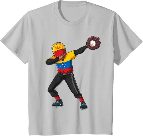 Vista 29 de Baseball Dabbing Venezuela Player Catcher Pitcher Hombres Niños Camiseta, Negro