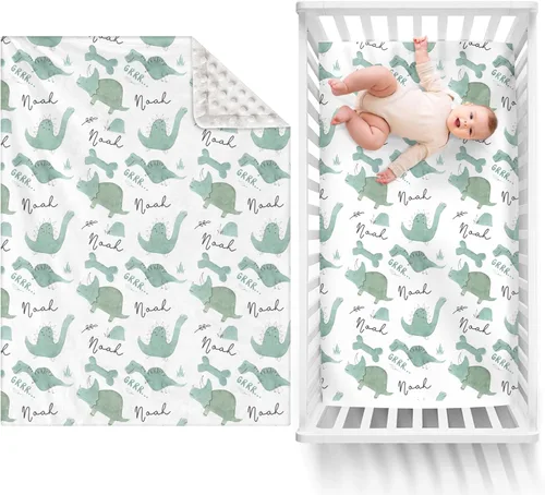 Vista 17 de Manta de bebé de doble capa con nombre personalizado, manta de ropa de cama para niños pequeños con estampado morado personalizado, multiusos