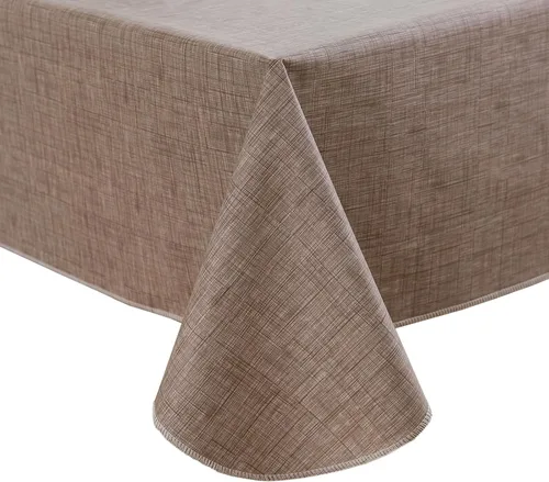 Vista 15 de Pioggia Mantel de vinilo con respaldo de franela, impermeable, a prueba de aceite, plástico, limpiable, mantel de PVC para interior y exterior Beige