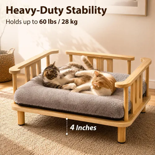 Vista 9 de Summark Cama elevada para gatos con colchón de felpa
