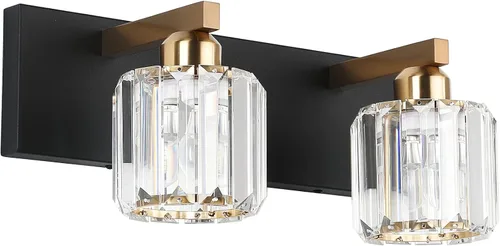 Vista 24 de Aipsun Accesorios de iluminación de tocador de baño, luces de tocador de cristal para baño, 2 luces, accesorios de iluminación de pared de acero