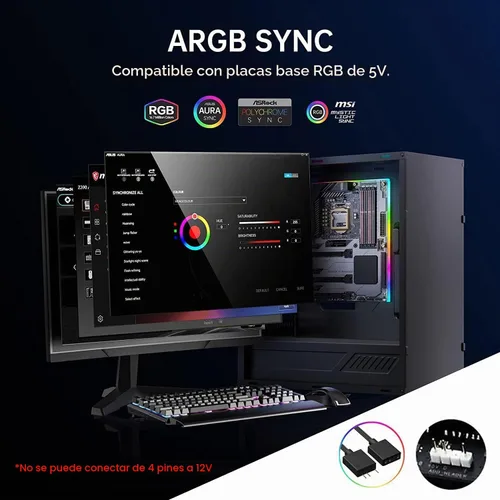 Vista 2 de AsiaHorse Tira de Luz ARGB para Placa Base, 24 RGB Direccionables Independientes, 5V 3-pin Aura Sync, Kit de Piezas de PC LED Lightsaber-X