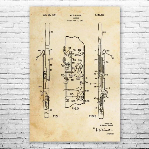 Vista 4 de Bassoon Póster Print, Bassoon Player regalo, Orchestra Art, Bassoon Blueprint, regalo de profesor de música, Bassoon Decor (8 pulgadas x 10 pulgadas)