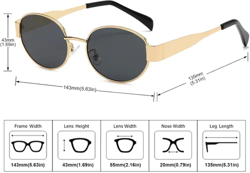 Vista 6 de Lentes de sol ovalados retro para mujeres y hombres, lentes de sol ovalados de metal de los años 90, tonos vintage