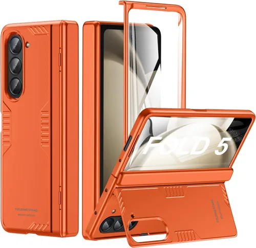 Vista 10 de Funda para Samsung Z-Fold-5: [Soporte oculto] [Carga inalámbrica] Funda delgada con protección de bisagra ligera con protector de pantalla - Funda