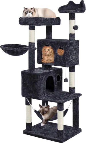 Vista 14 de Yaheetech - Árbol para gatos grandes de 64.5 pulgadas con 2 condominios, 2 perchas