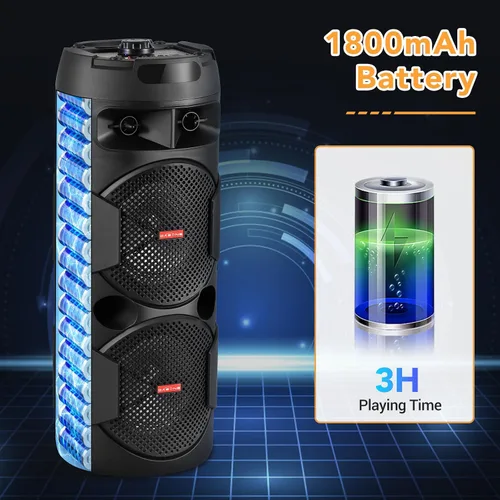 Vista 4 de TWS - Altavoces Bluetooth inalámbricos portátiles con subwoofer dual de 6.5 pulgadas, sistema de canto de altavoz PA para el hogar, fiesta, playa