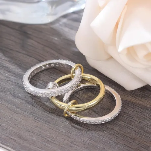 Vista 5 de Anillos apilables para mujer, chapados en oro de 18 quilates, juego de 3 anillos con circonita cúbica, juego de anillos plateados y dorados