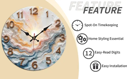 Vista 9 de Sunburst Agate Texture Wooden Wall Clock with Raised Numerals 25x25cm