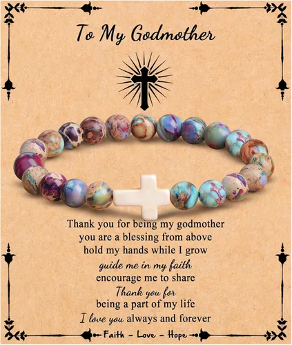 Vista 15 de JoycuFF Regalos Cristianos, Pulseras de Cruz para Mujeres, Joyería Cristiana Católica Religiosa de Fe de Pascua, Pulseras de Piedra Natural