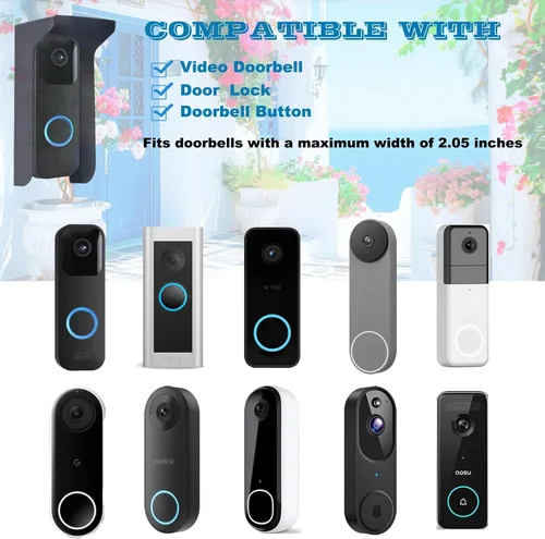 Vista 4 de Funda para timbre de puerta, cubierta de acero resistente a la intemperie, con protección solar antirreflejos, compatible con parpadeo/Ring