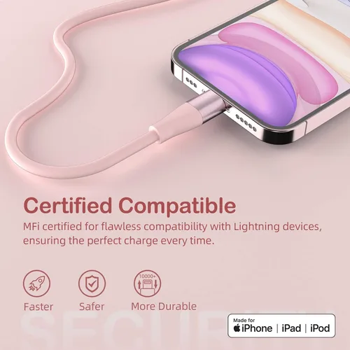 Vista 6 de Cargador de iPhone [certificado Apple MFi] Paquete de 3 cables Lightning de 10 pies de carga rápida para iPhone compatible con iPhone 13, 12, 11 Pro