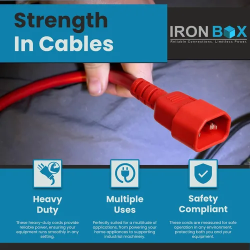Vista 5 de IronBox Electric - Cable de Alimentación C14 a C13 de Servicio Pesado, 15A, 250V, Cable de Extensión para Computadora 14/3 AWG - Cables