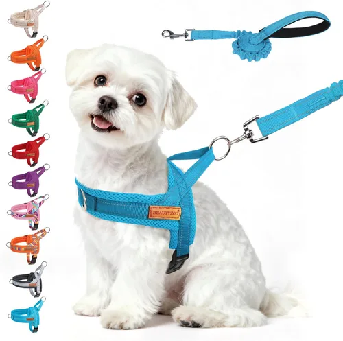 Vista 60 de BEAUTYZOO Arnés para Perros Pequeños, Juego de Arnés y Correa sin Tirones, Arnés de Pecho para Cachorros a Prueba de Escapes con Mango, Arnés Beige