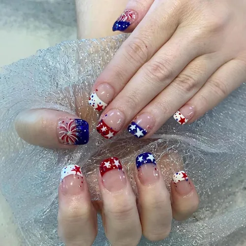 Vista 26 de MISUD Uñas Postizas Cortas Cuadradas - Uñas con Pegamento de Verano Colorido, Diseño de Arcoíris de Cocodrilo Acrílicas 24 piezas