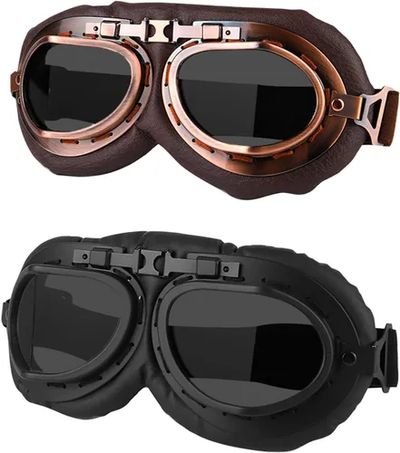 Vista 11 de LJDJ Gafas de motocicleta, paquete de 2 gafas de montar estilo piloto vintage, gafas de hombre ardiente para hombres, mujeres, jóvenes y adultos