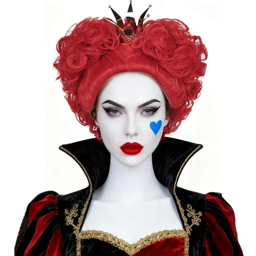Vista 12 de Aicos Peluca de cosplay de colmena rizada roja con corona para mujer Colmena Corazón Rojo-Adulto