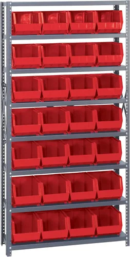 Vista 259 de Quantum QSBU-245BK Heavy Duty Shelving Unit with (7) Shelves and (24) QUS245 Black Bins for Garage Warehouse Storage Distribution 400 lb Load