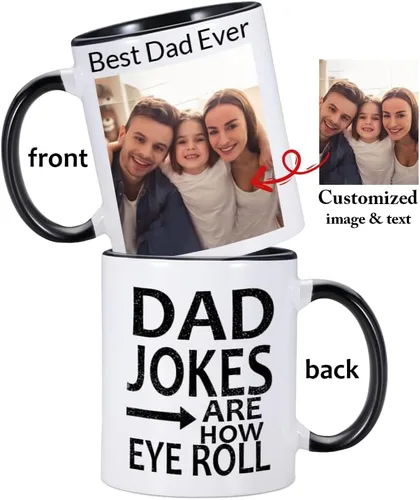 Vista 2 de Taza de café personalizada con imagen, texto y nombre, tazas personalizadas por ambos lados de 11 onzas, taza de café personalizada regalos