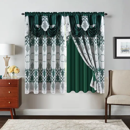 Vista 23 de Petrichor Cortinas de gasa jacquard transparente borgoña (54 pulgadas de ancho x 63 pulgadas de largo), 2 paneles con cenefa adjunta, diseño floral