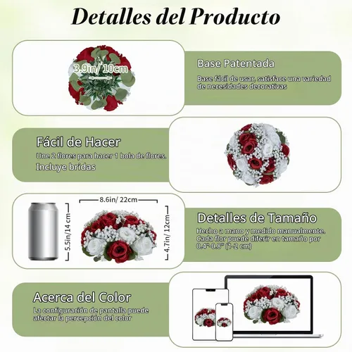 Vista 5 de BLOSMON Bolas de Flores Falsas Centros de Mesa de Boda 2 Piezas Rosa Carmesí Respiración de Bebé Flores Artificiales Piezas Centrales Decoración