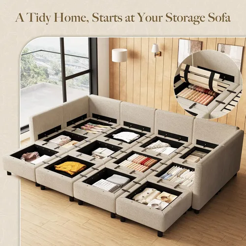 Vista 3 de Belffin - Sofá cama modular de 110.2 pulgadas, 12 asientos, color beige