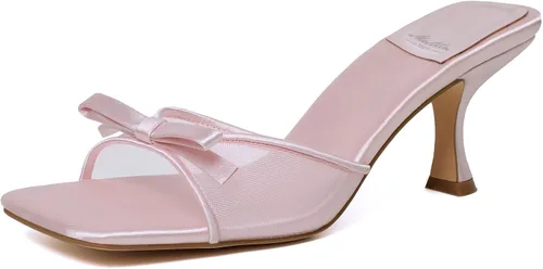 Vista 29 de Mostrin - Sandalias con tacón de gatitos para mujer, con punta redonda con lazo, vintage, sexy, de tacón aguja, sin talón, para fiesta y uso diario
