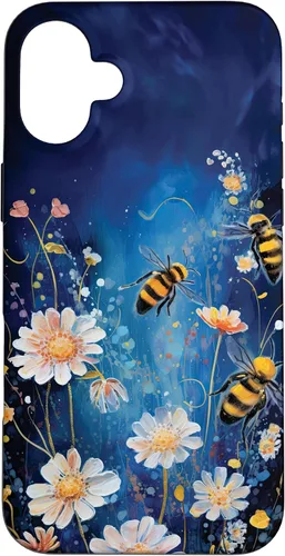 Vista 23 de Bees and Wildflowers on Dark Blue Case for iPhone 17