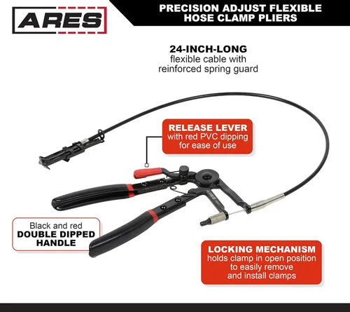 Vista 2 de ARES 78005 - Alicates de abrazadera de manguera de ajuste de precisión - Cable resistente de 24 pulgadas - Abrazaderas de manguera de 0.709 in-2.126