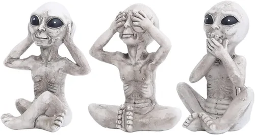 Vista 8 de Estatua de alienígena, resina para escuchar/ver/hablar sin sabio malvado, 3 piezas Hear No Evil See No Evil Speak No Evil Alien Statue, Sci-fi
