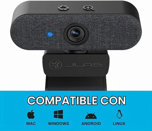 Vista 8 de JLab Epic Cam, cámara web USB 2K, enfoque automático, micrófonos duales, negro