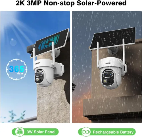 Vista 5 de Cámaras de seguridad inalámbricas para exteriores, sistema de cámara de seguridad de doble lente alimentado por energía solar, kit de cámara