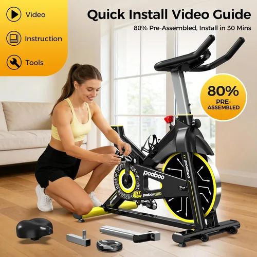 Vista 8 de Stationary Exercise Bike for home, Magnetic Resistance, Silence & Smart App Negro Amarillo Actualizado
