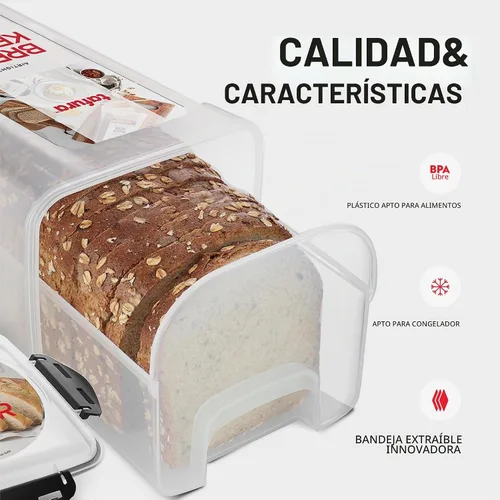 Vista 5 de Tafura Recipiente de almacenamiento de pan con bandeja, caja de pan de plástico, recipiente para pan con tapa hermética, conservador de pan