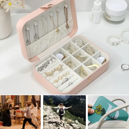 Vista 3 de Caja organizadora de joyas de viaje pequeña personalizada para niñas y mujeres caja de joyería portátil con nombre personalizado flor de nacimiento
