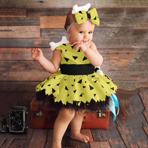 Vista 2 de Disfraz de guijarros de Halloween para niñas pequeñas, vestido de tul de malla para niñas, niños, fiesta de disfraces, fotos y familia