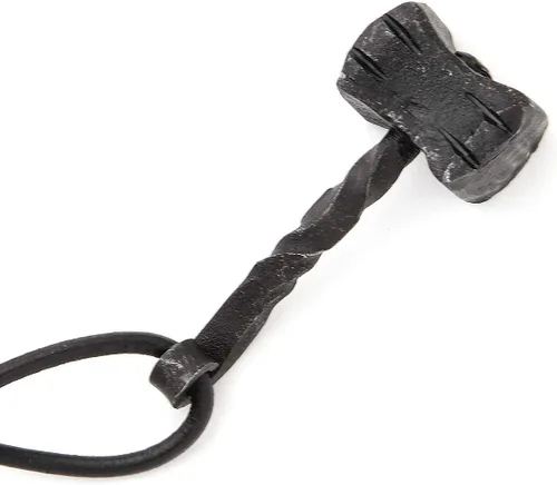 Vista 2 de Windlass Mano forjado Thor Hammer Mjöllnir colgante con tanga de cuero, Hierro, no conocido