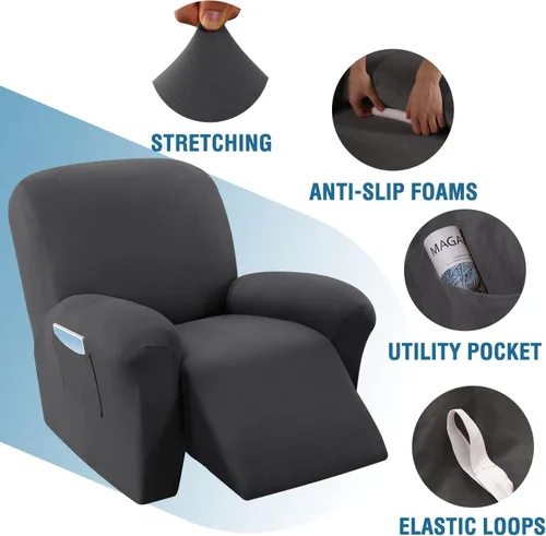 Vista 3 de H.VERSAILTEX Fundas para sillas reclinables de vellón mejoradas, funda elástica y lavable, 1 pieza, protector de muebles para mascotas, fundas Gris
