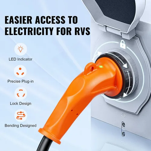 Vista 2 de VEVOR Cable de alimentación para RV de 15 pies, 30 amperios, cable de generador resistente STW 3 * 10AWG, enchufe macho NEMA TT-30P hembra NEMA