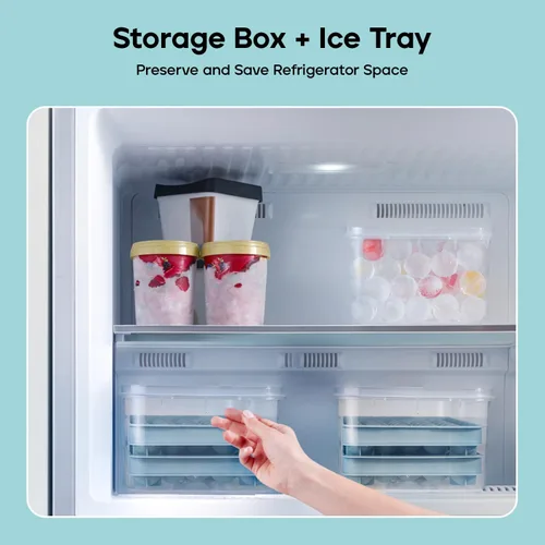 Vista 4 de Bandejas para cubitos de hielo con tapa y contenedor, molde redondo pequeño de 0.8 pulgadas para cubitos de hielo – Máquina de bolas de hielo