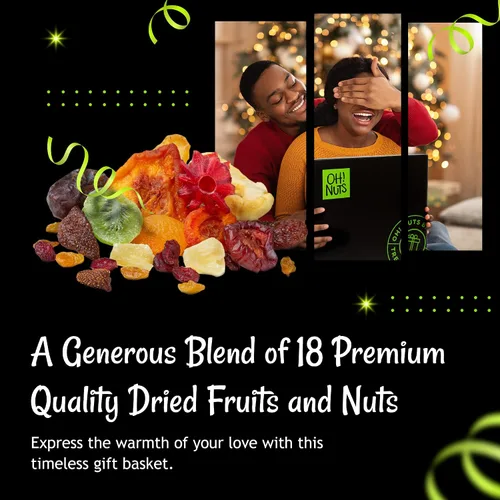 Vista 4 de Oh! Nuts Canasta de regalo de frutas secas y nueces - XL 18 variedades de frutas y nueces gourmet surtidas - Caja de regalo para las fiestas - Caja